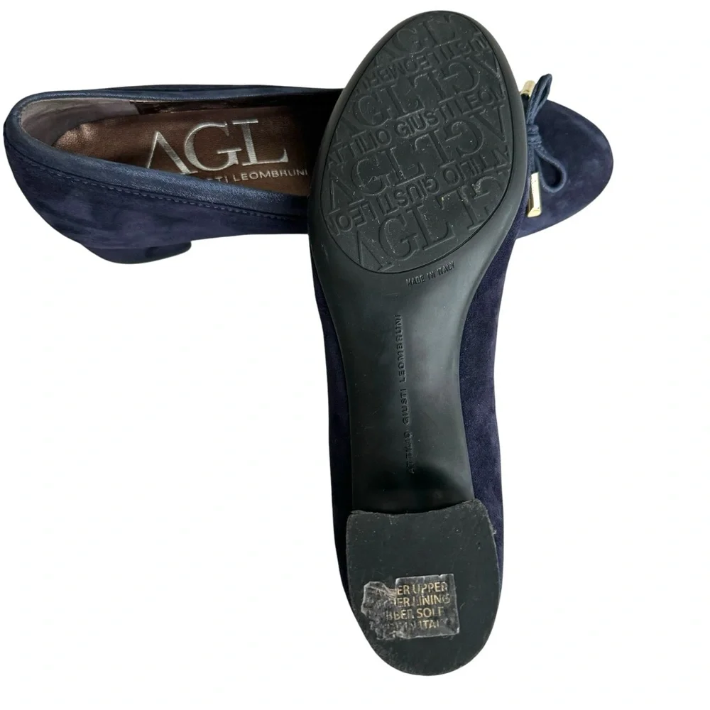 AGL Suede Shoes Navy Chunky Heel